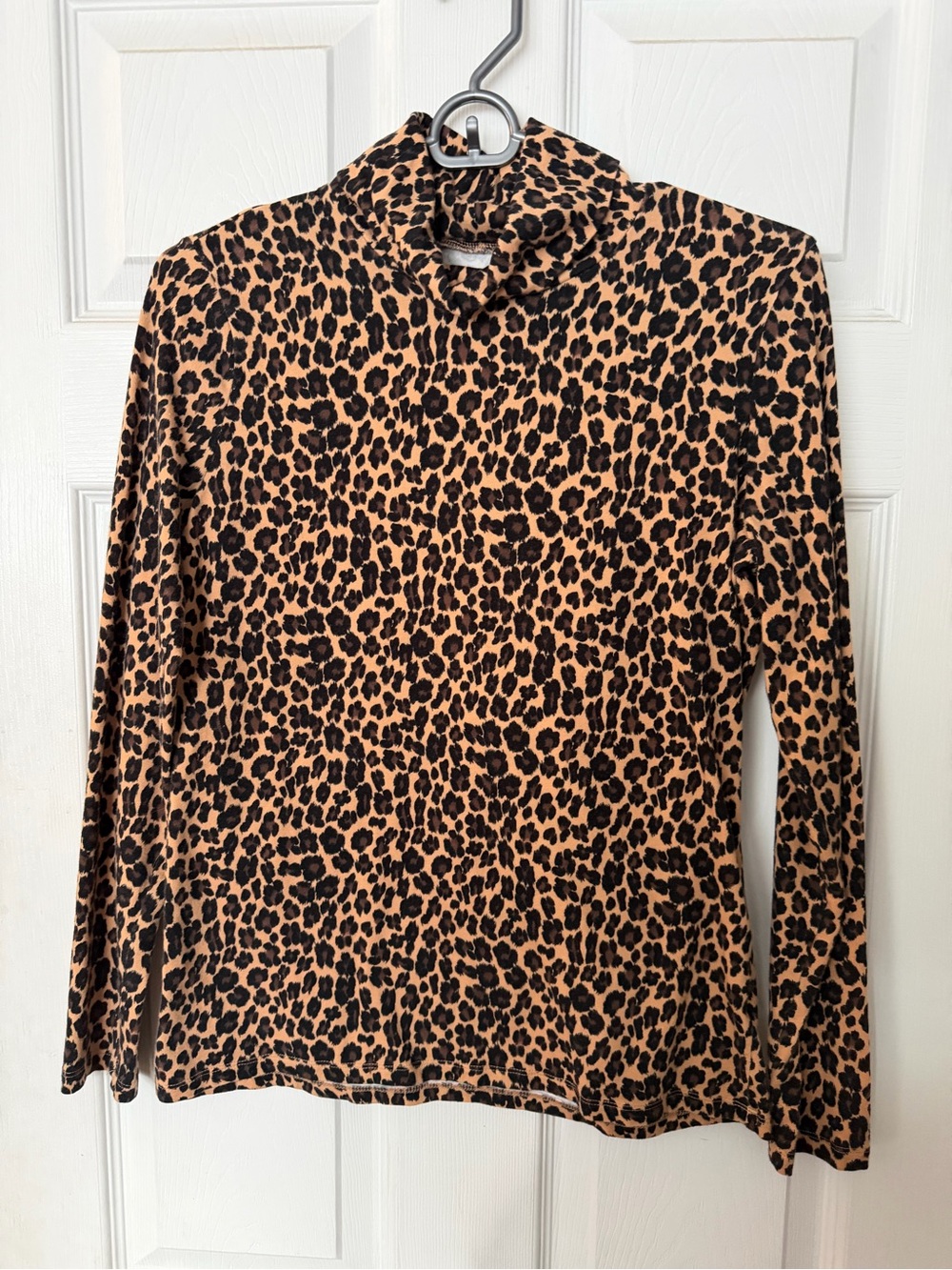 Talbots Leopard Print Long Sleeve Mock Neck Top - Tan/Black